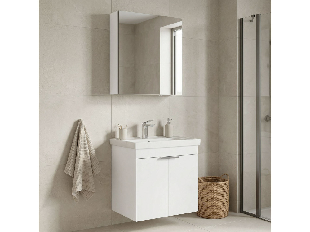 Wastafelmeubel met spiegel (2-delig) "Desna 60" - 60 x 45 x 58 cm - Matwit