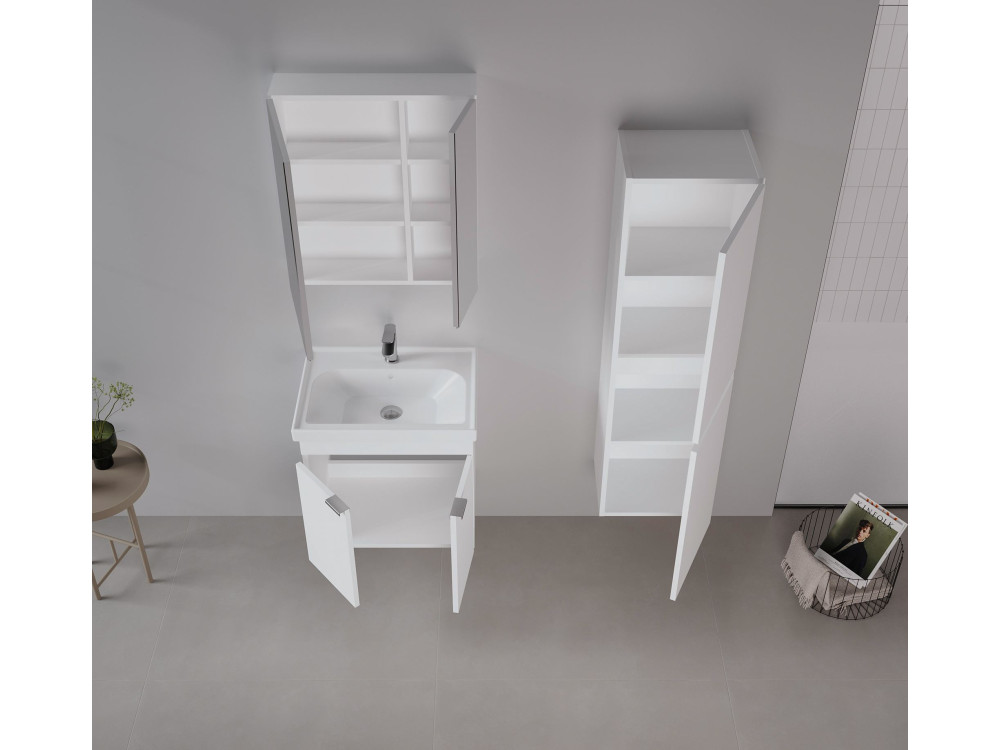 Wastafelmeubel met spiegel (2-delig) "Desna 60" - 60 x 45 x 58 cm - Matwit