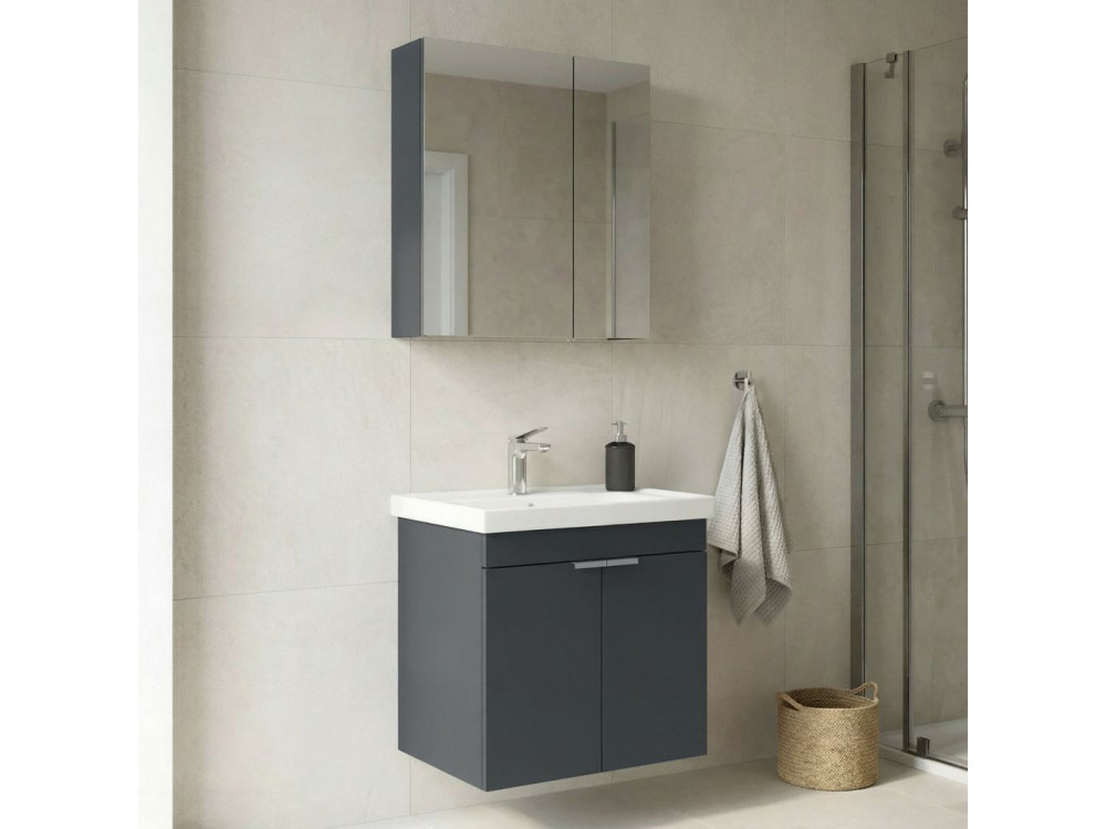 Wastafelmeubel met spiegel (2-delig) "Desna 60" - 60 x 45 x 58 cm - Mat antraciet