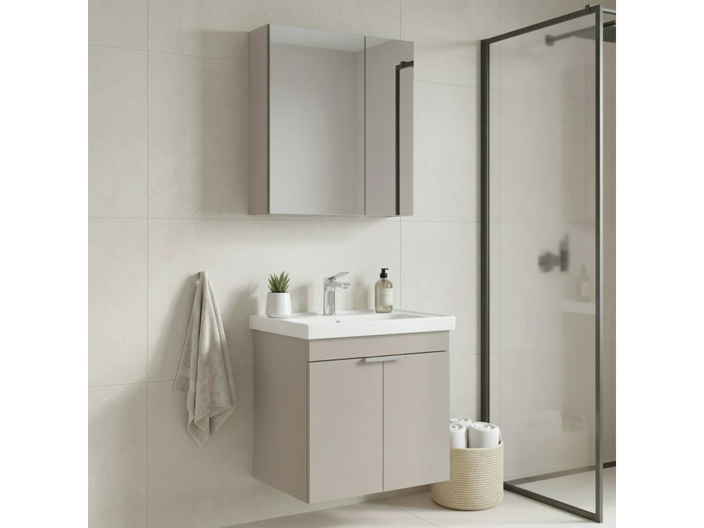 Wastafelmeubel met spiegel (2-delig) "Desna 60" - 60 x 45 x 58 cm - Zandkleur