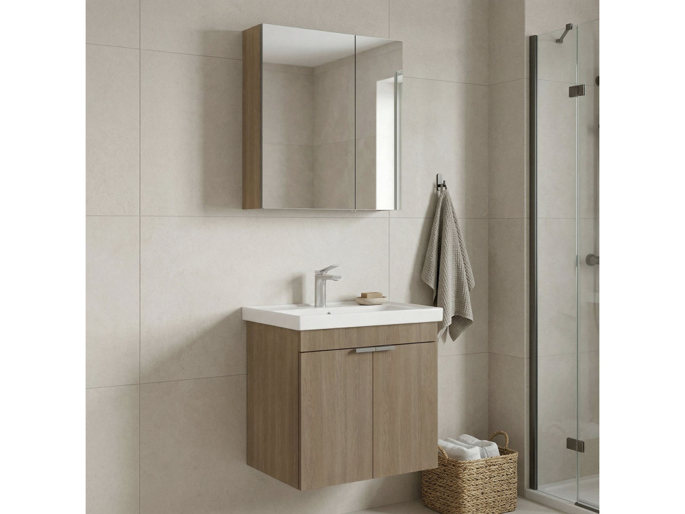 Wastafelmeubel met spiegel (2-delig) "Desna 60" - 60 x 45 x 58 cm - eiken