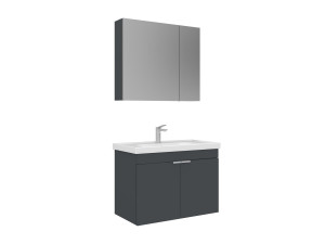 Wastafelmeubel met spiegel (2-delig) "Desna 80" - 80 x 45 x 58 cm - Mat antraciet