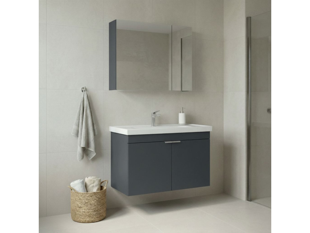 Wastafelmeubel met spiegel (2-delig) "Desna 80" - 80 x 45 x 58 cm - Mat antraciet