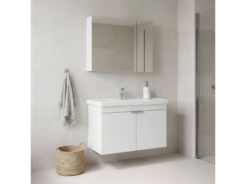 Wastafelmeubel met spiegel (2-delig) "Desna 80" - 80 x 45 x 58 cm - Matwit