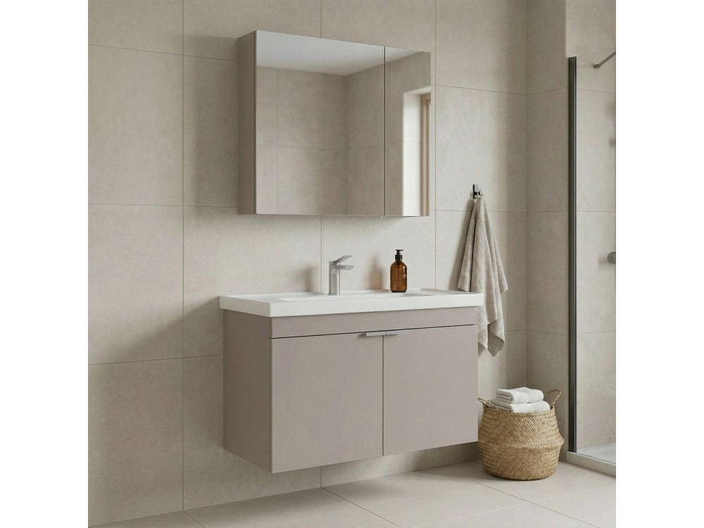 Wastafelmeubel met spiegel (2-delig) "Desna 80" - 80 x 45 x 58 cm - Zandkleur
