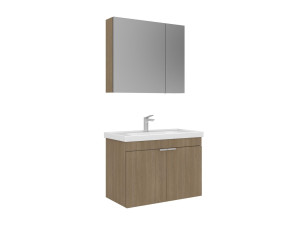 Wastafelmeubel met spiegel (2-delig) "Desna 80" - 80 x 45 x 58 cm - eiken
