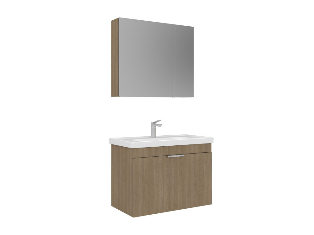 Wastafelmeubel met spiegel (2-delig) "Desna 80" - 80 x 45 x 58 cm - eiken