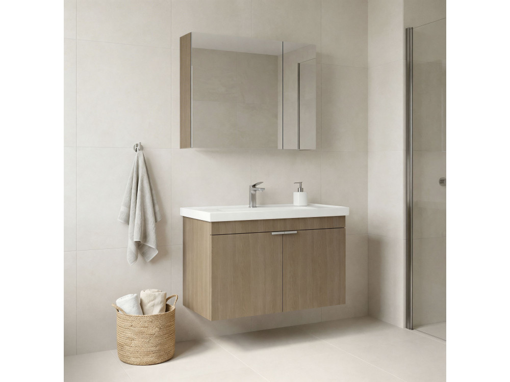 Wastafelmeubel met spiegel (2-delig) "Desna 80" - 80 x 45 x 58 cm - eiken