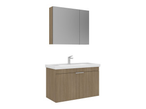 Wastafelmeubel met spiegel (2-delig) "Desna 90" - 90 x 45 x 58 cm - Eiken