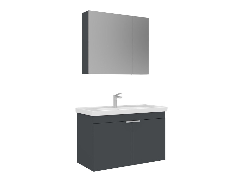 Wastafelmeubel met spiegel (2-delig) "Desna 90" - 90 x 45 x 58 cm - Mat antraciet