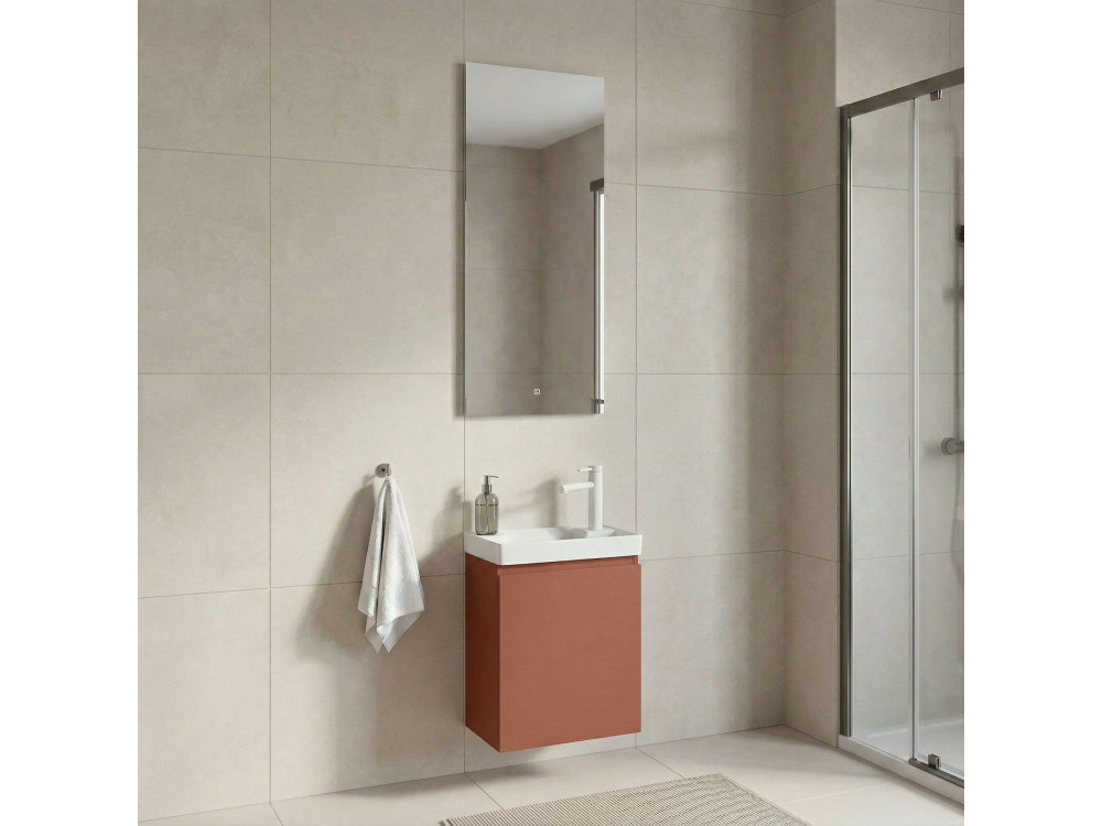 Wastafelmeubel met spiegel (2-delig) "Ferla 40" - 40 x 22 x 50 cm - Matte Cinnamon