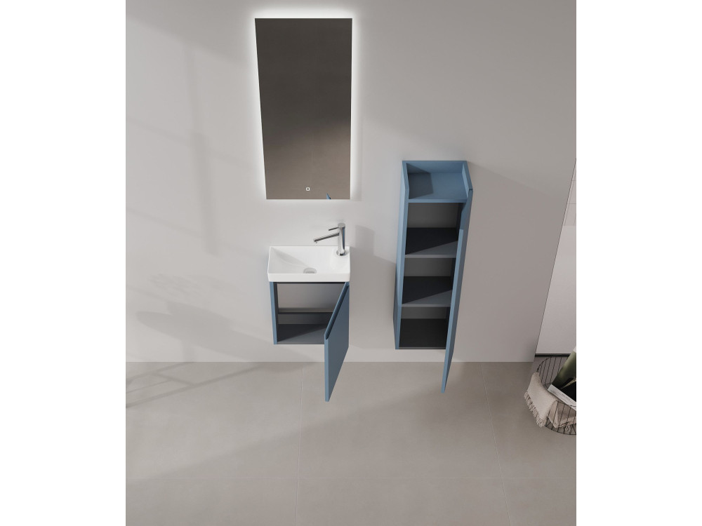 Wastafelmeubel met spiegel (2-delig) "Ferla 40" - 40 x 22 x 50 cm - Matblauw