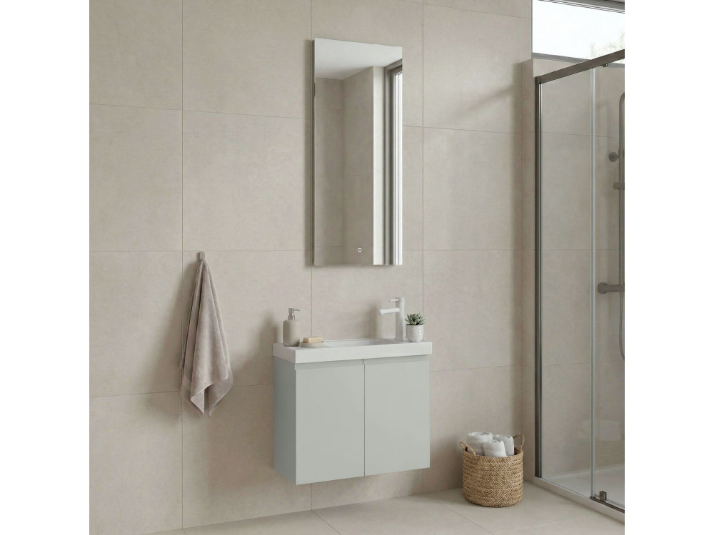 Wastafelmeubel met spiegel (2-delig) "Ferla 60" - 60 x 22 x 50 cm - Mat Cashmere