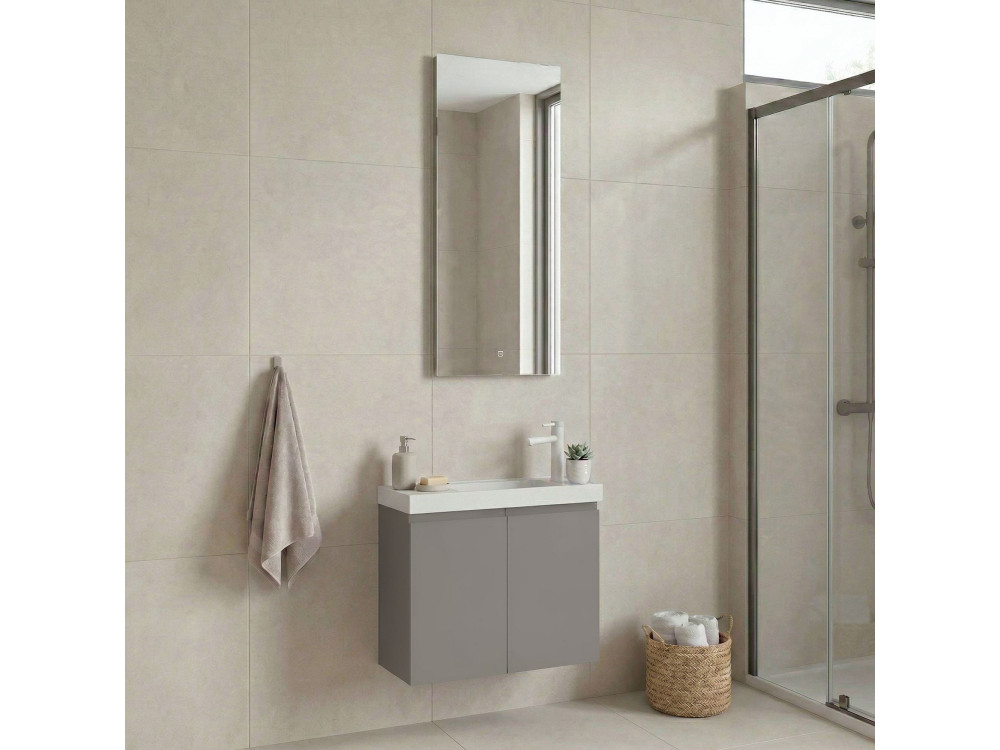 Wastafelmeubel met spiegel (2-delig) "Ferla 60" - 60 x 22 x 50 cm - Matte Mink