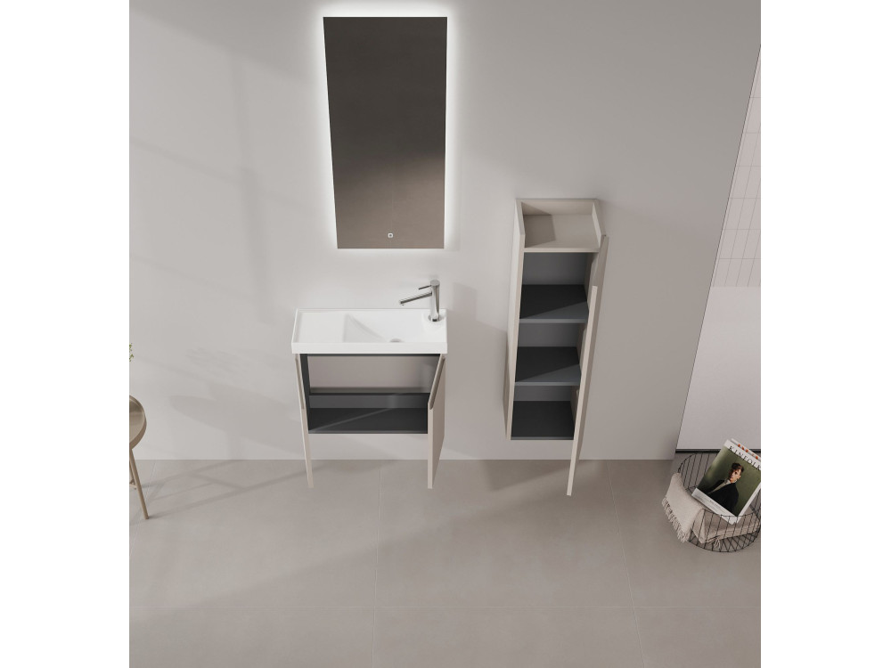Wastafelmeubel met spiegel (2-delig) "Ferla 60" - 60 x 22 x 50 cm - Matte Mink