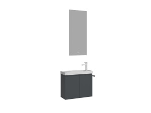 Wastafelmeubel met spiegel (2-delig) "Ferla 60" - 60 x 22 x 50 cm - Mat antraciet