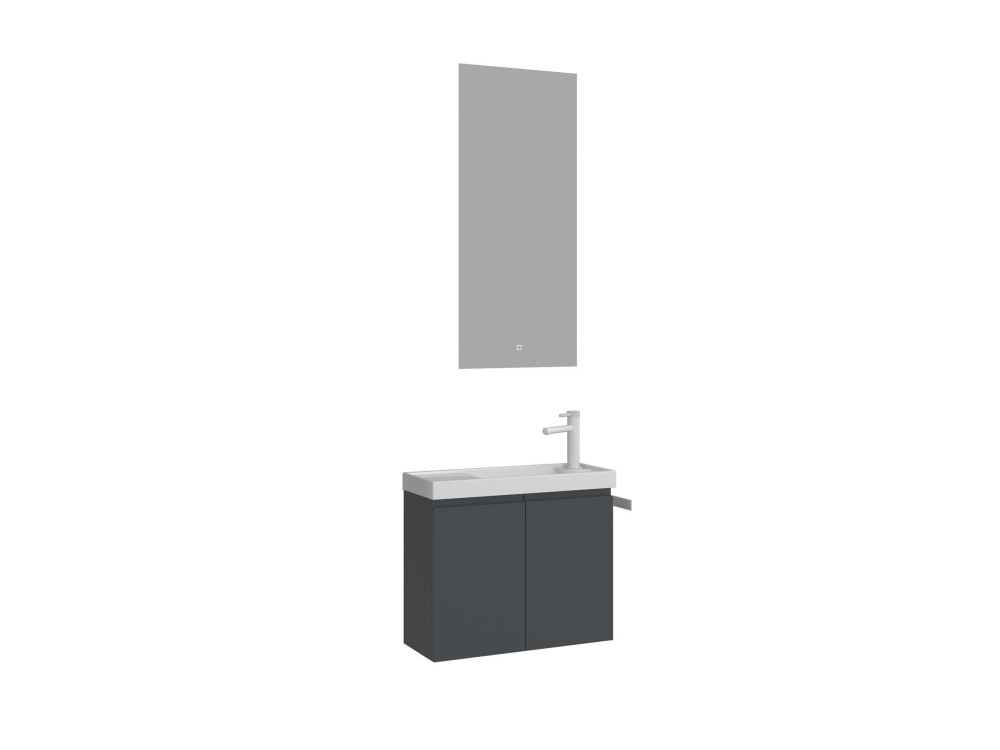 Wastafelmeubel met spiegel (2-delig) "Ferla 60" - 60 x 22 x 50 cm - Mat antraciet