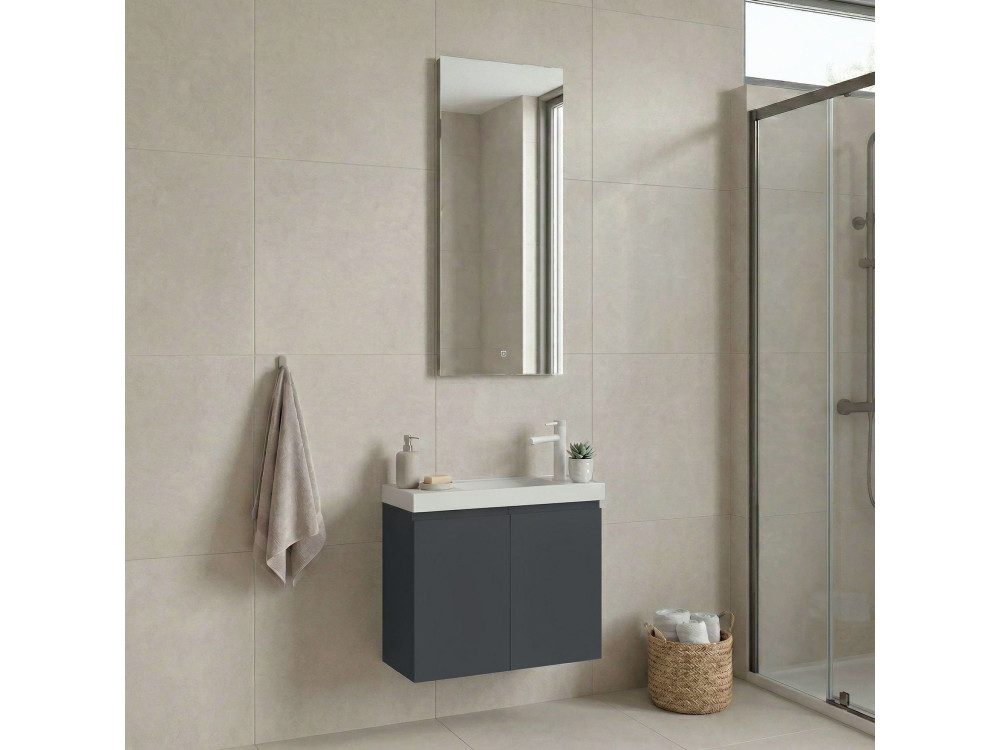 Wastafelmeubel met spiegel (2-delig) "Ferla 60" - 60 x 22 x 50 cm - Mat antraciet