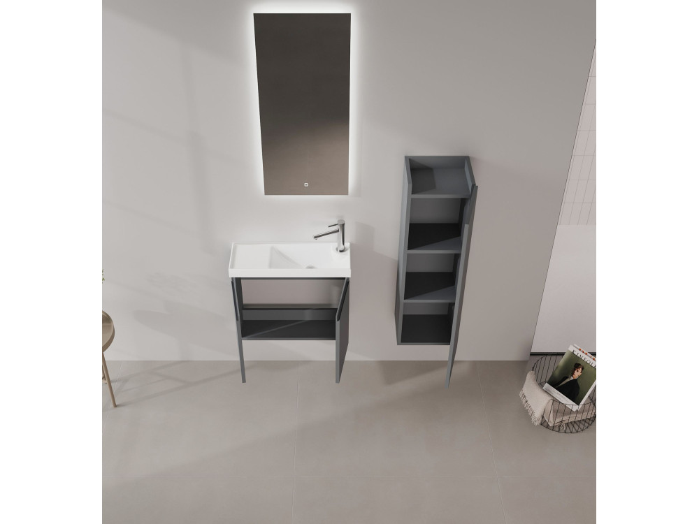 Wastafelmeubel met spiegel (2-delig) "Ferla 60" - 60 x 22 x 50 cm - Mat antraciet