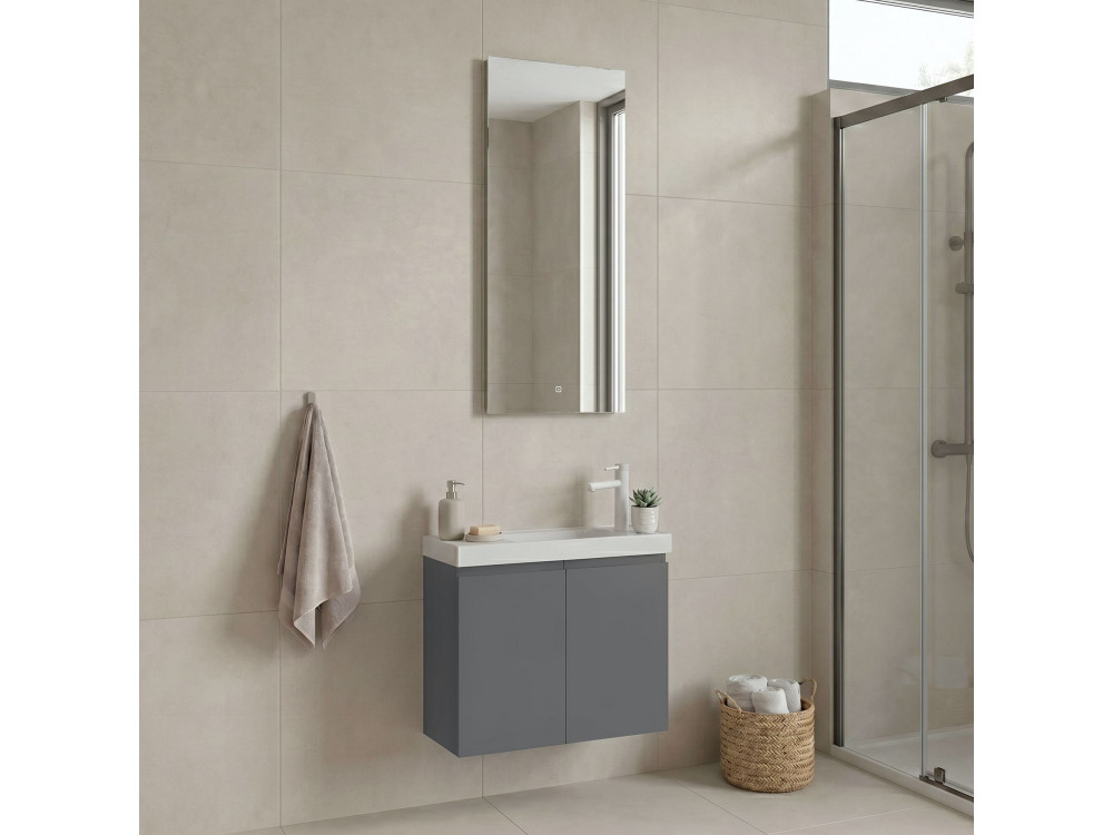 Wastafelmeubel met spiegel (2-delig) "Ferla 60" - 60 x 22 x 50 cm - Matgrijs