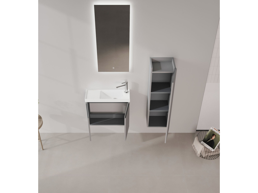 Wastafelmeubel met spiegel (2-delig) "Ferla 60" - 60 x 22 x 50 cm - Matgrijs