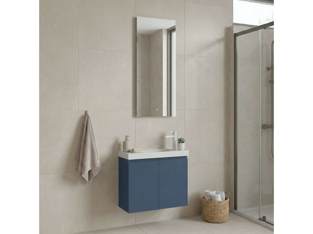 Wastafelmeubel met spiegel (2-delig) "Ferla 60" - 60 x 22 x 50 cm - Matte Blue