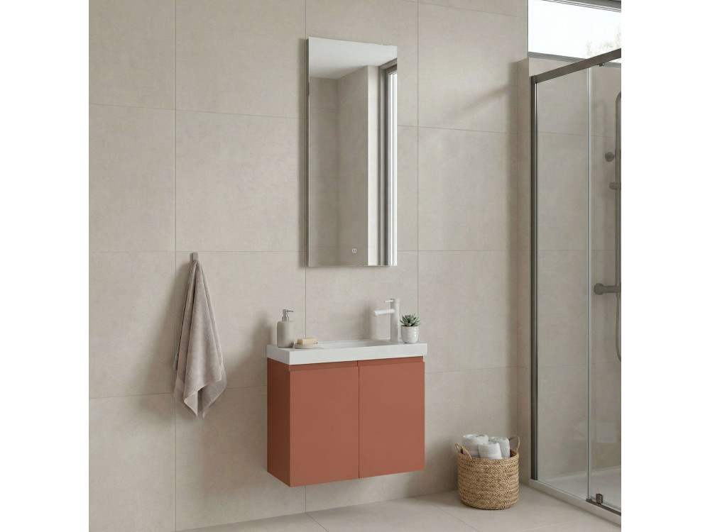 Wastafelmeubel met spiegel (2-delig) "Ferla 60" - 60 x 22 x 50 cm - Matte Cinnamon