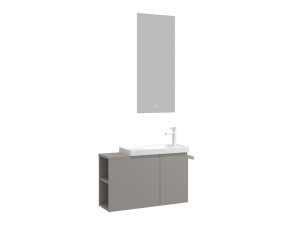 Wastafelmeubel met spiegel (2-delig) "Ferla 80" - 80 x 22 x 45 cm - Matte Mink