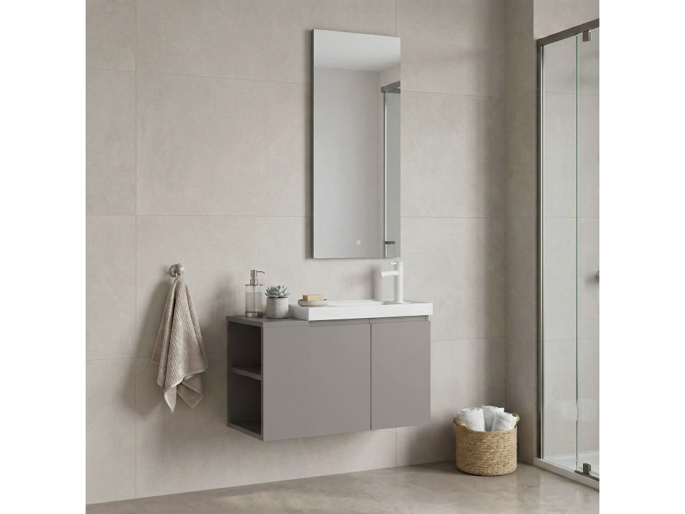 Wastafelmeubel met spiegel (2-delig) "Ferla 80" - 80 x 22 x 45 cm - Matte Mink