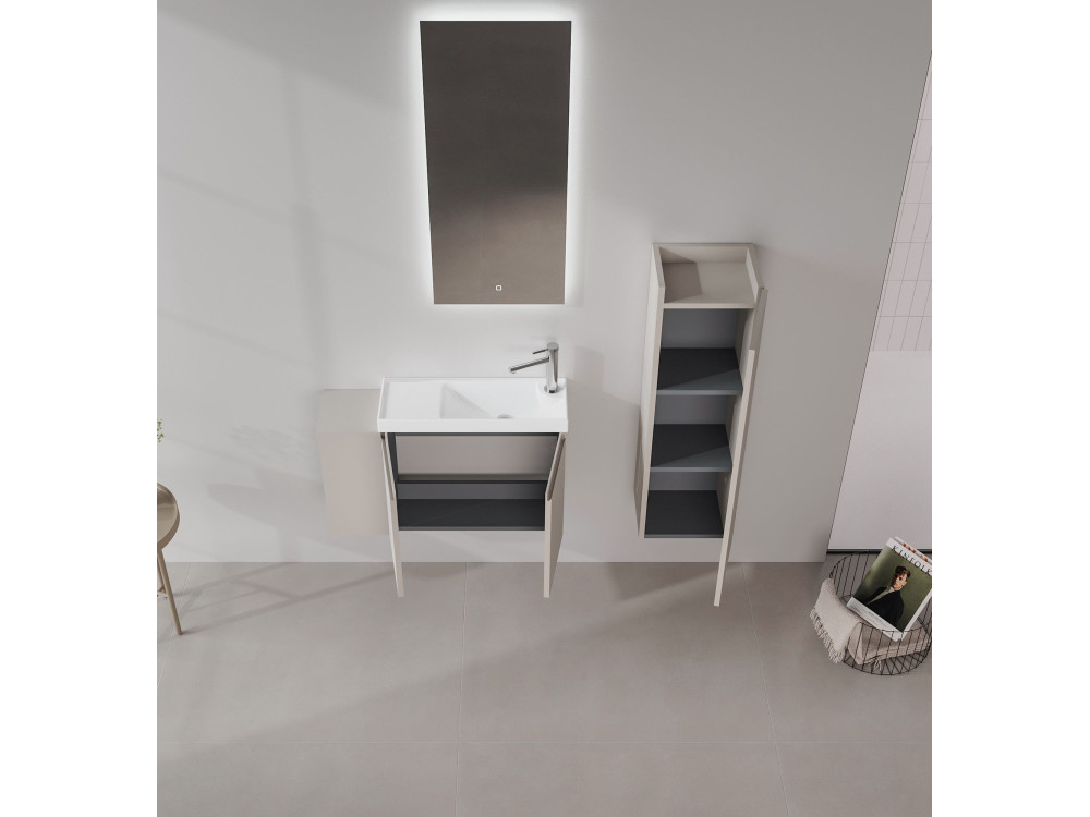 Wastafelmeubel met spiegel (2-delig) "Ferla 80" - 80 x 22 x 45 cm - Matte Mink