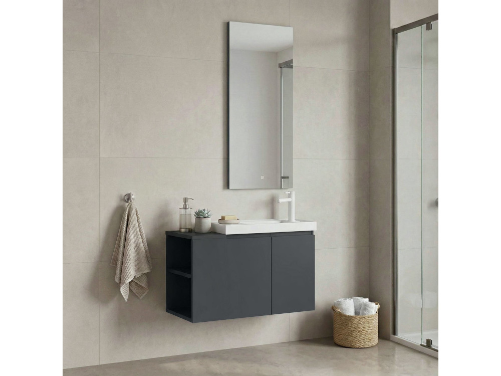 Wastafelmeubel met spiegel (2-delig) "Ferla 80" - 80 x 22 x 45 cm - Mat antraciet
