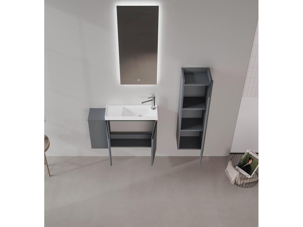 Wastafelmeubel met spiegel (2-delig) "Ferla 80" - 80 x 22 x 45 cm - Mat antraciet