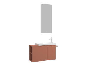 Wastafelmeubel met spiegel (2-delig) "Ferla 80" - 80 x 22 x 45 cm - Matte Cinnamon
