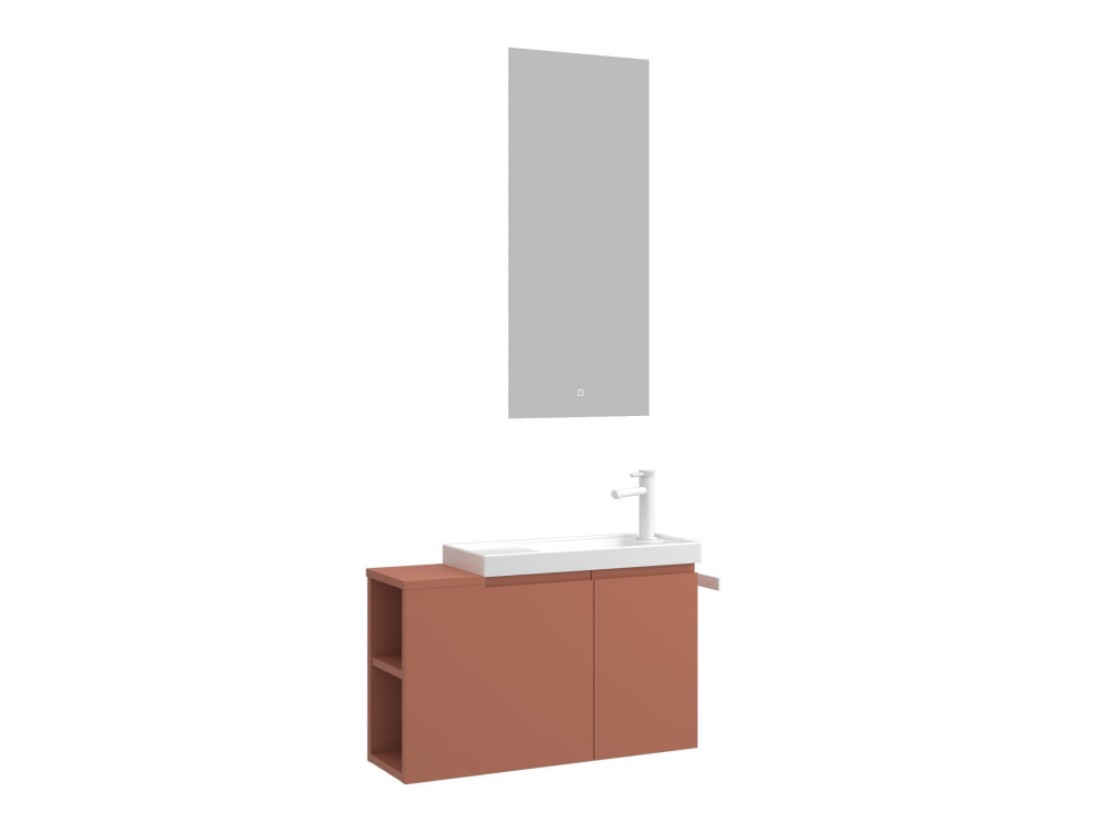 Wastafelmeubel met spiegel (2-delig) "Ferla 80" - 80 x 22 x 45 cm - Matte Cinnamon