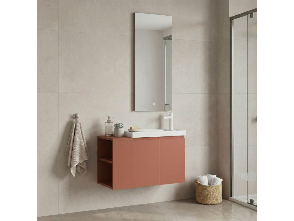 Wastafelmeubel met spiegel (2-delig) "Ferla 80" - 80 x 22 x 45 cm - Matte Cinnamon