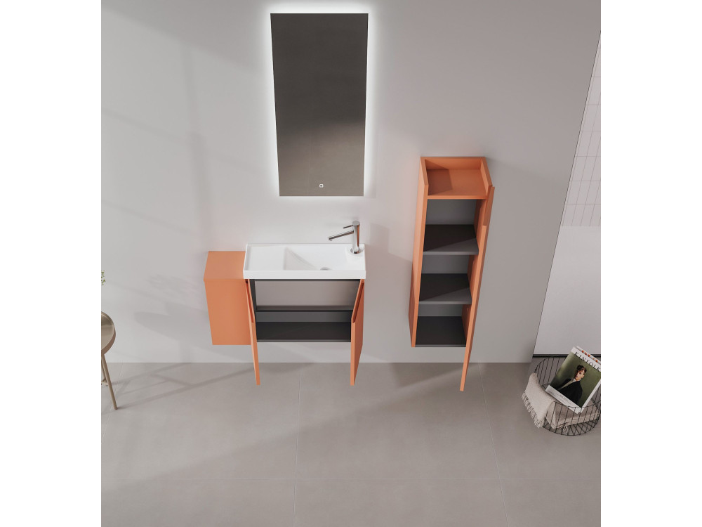 Wastafelmeubel met spiegel (2-delig) "Ferla 80" - 80 x 22 x 45 cm - Matte Cinnamon