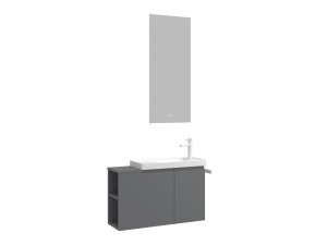 Wastafelmeubel met spiegel (2-delig) "Ferla 80" - 80 x 22 x 45 cm - Matgrijs