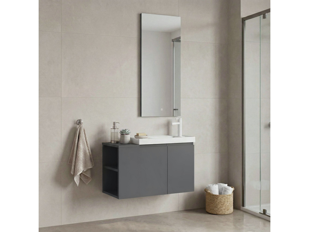 Wastafelmeubel met spiegel (2-delig) "Ferla 80" - 80 x 22 x 45 cm - Matgrijs