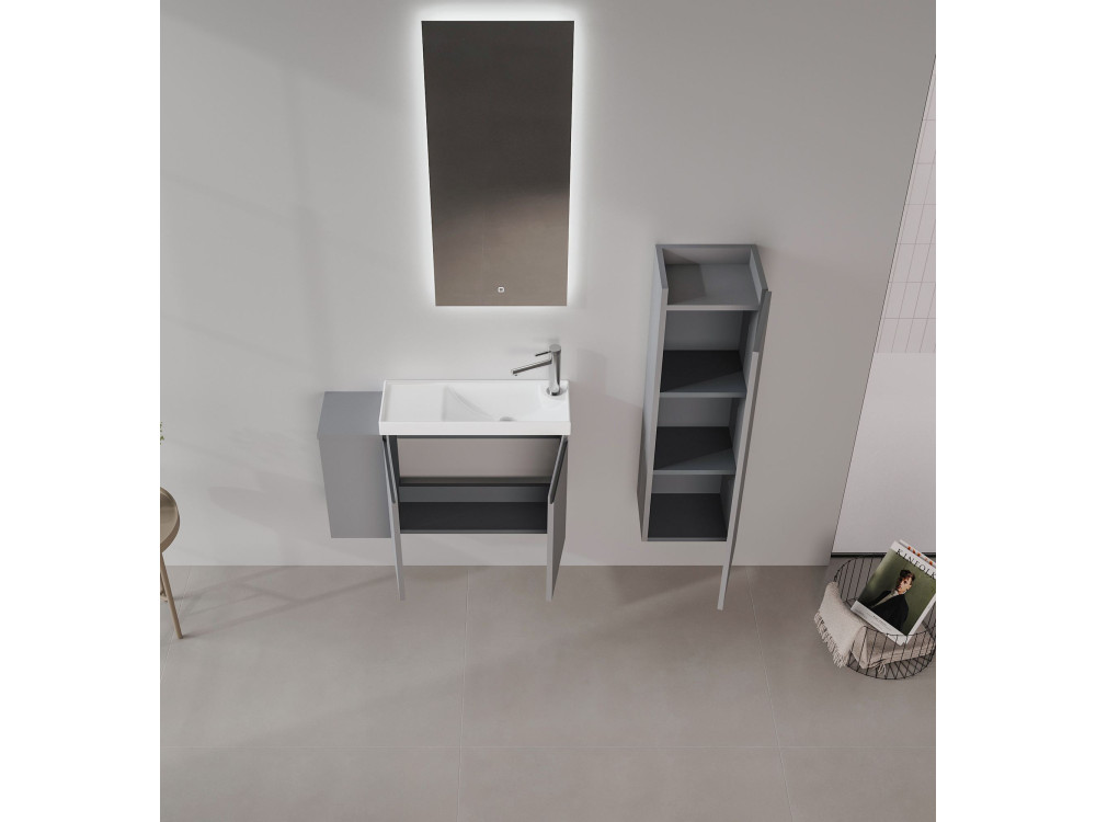 Wastafelmeubel met spiegel (2-delig) "Ferla 80" - 80 x 22 x 45 cm - Matgrijs