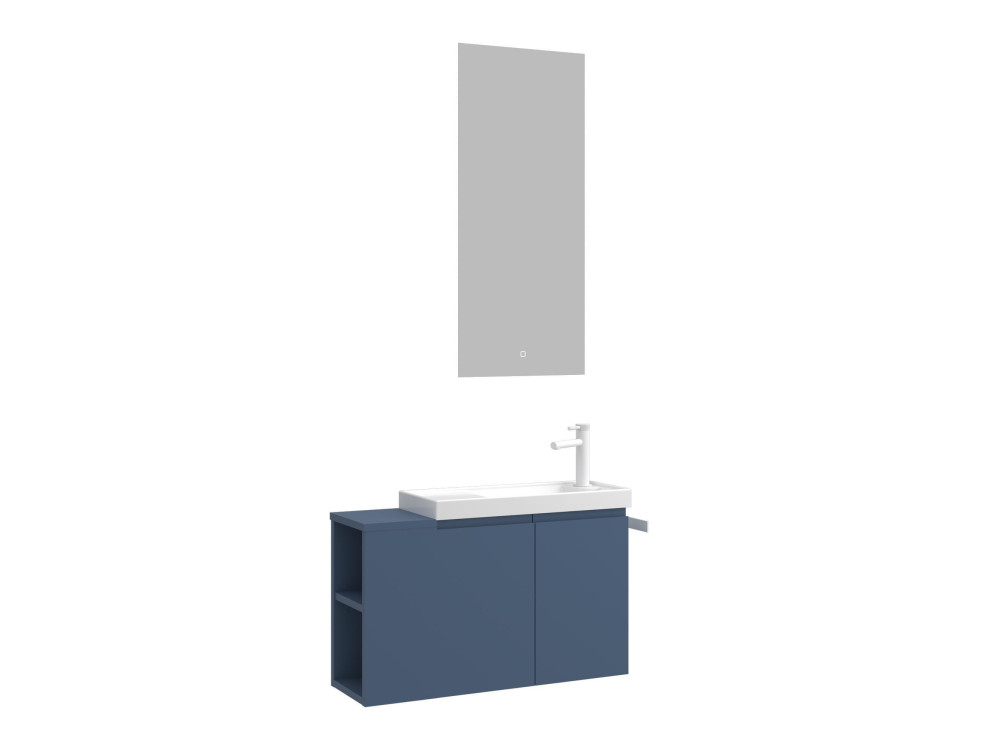 Wastafelmeubel met spiegel (2-delig) "Ferla 80" - 80 x 22 x 45 cm - Matblauw