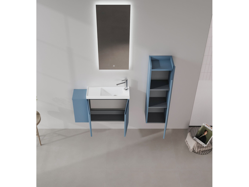 Wastafelmeubel met spiegel (2-delig) "Ferla 80" - 80 x 22 x 45 cm - Matblauw