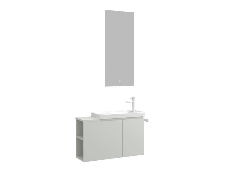 Wastafelmeubel met spiegel (2-delig) "Ferla 80" - 80 x 22 x 45 cm - Mat Cashmere