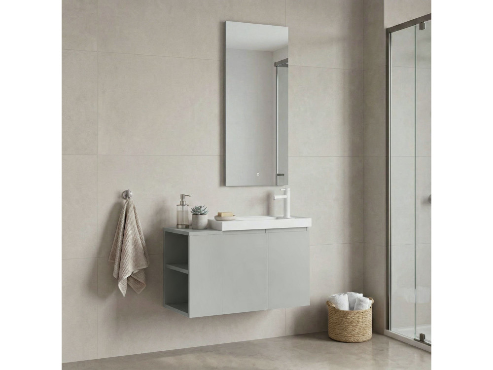Wastafelmeubel met spiegel (2-delig) "Ferla 80" - 80 x 22 x 45 cm - Mat Cashmere