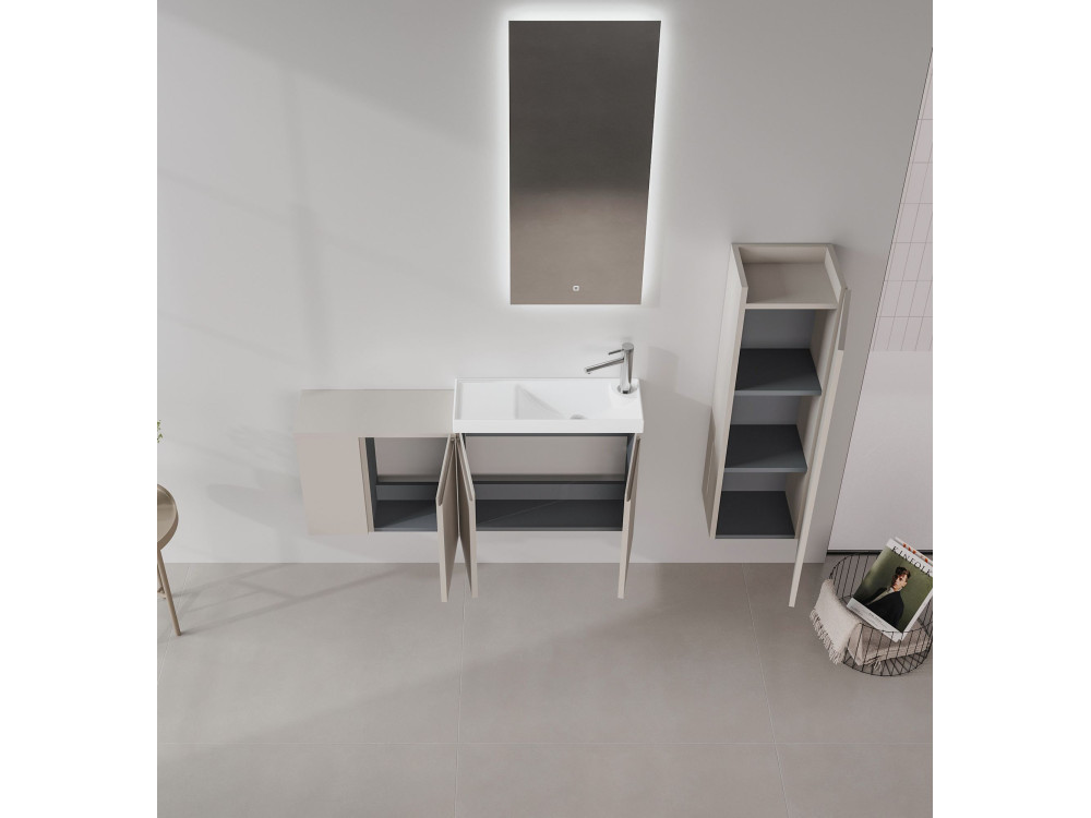Wastafelmeubel met spiegel (2-delig) "Ferla 80" - 80 x 22 x 45 cm - Mat Cashmere