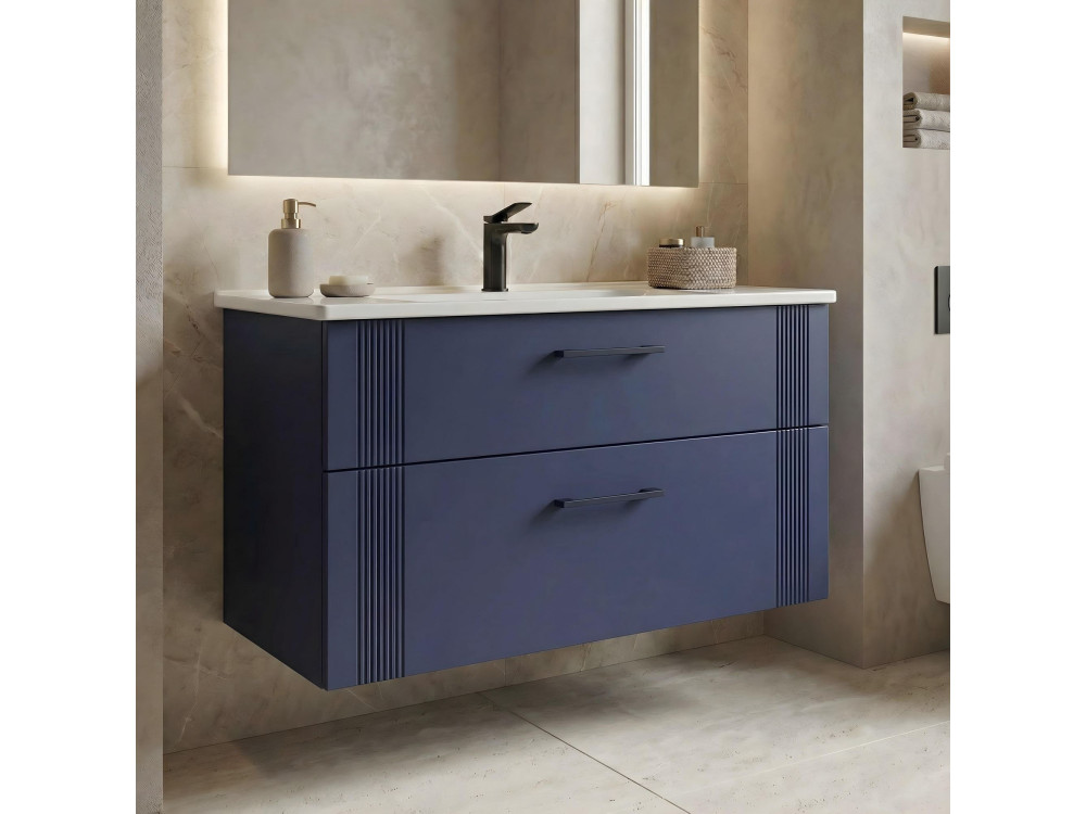 Wastafelmeubel "Bari 100 v2" - 100 x 45 x 55 cm - Mat marineblauw
