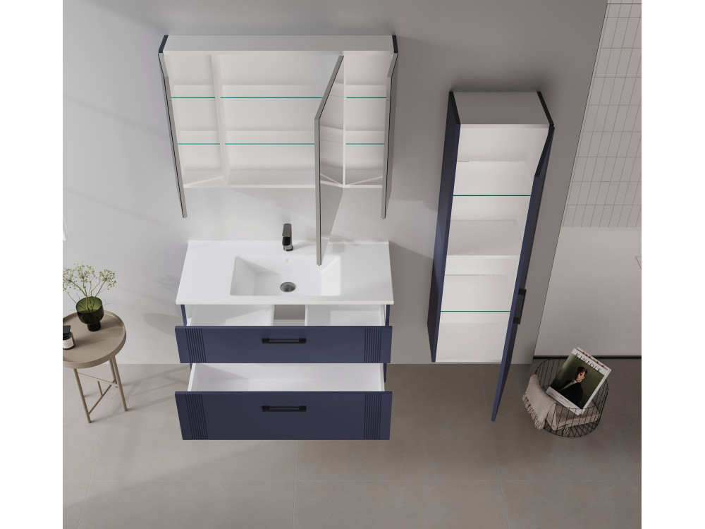 Wastafelmeubel "Bari 100 v2" - 100 x 45 x 55 cm - Mat marineblauw