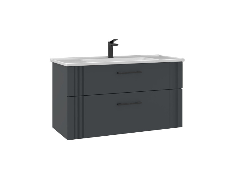 Wastafelmeubel "Bari 100 v2" - 100 x 45 x 55 cm - Mat antraciet