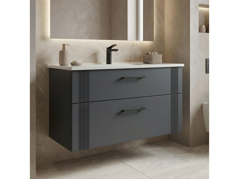 Wastafelmeubel "Bari 100 v2" - 100 x 45 x 55 cm - Mat antraciet