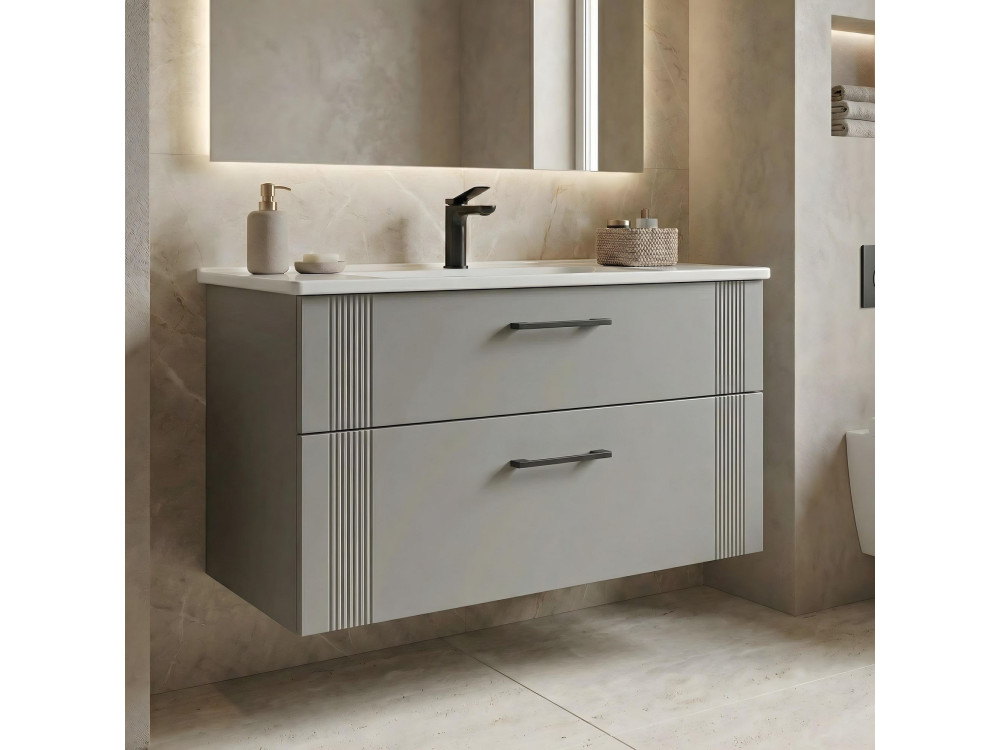Wastafelmeubel "Bari 100 v2" - 100 x 45 x 55 cm - Matte Cashmere