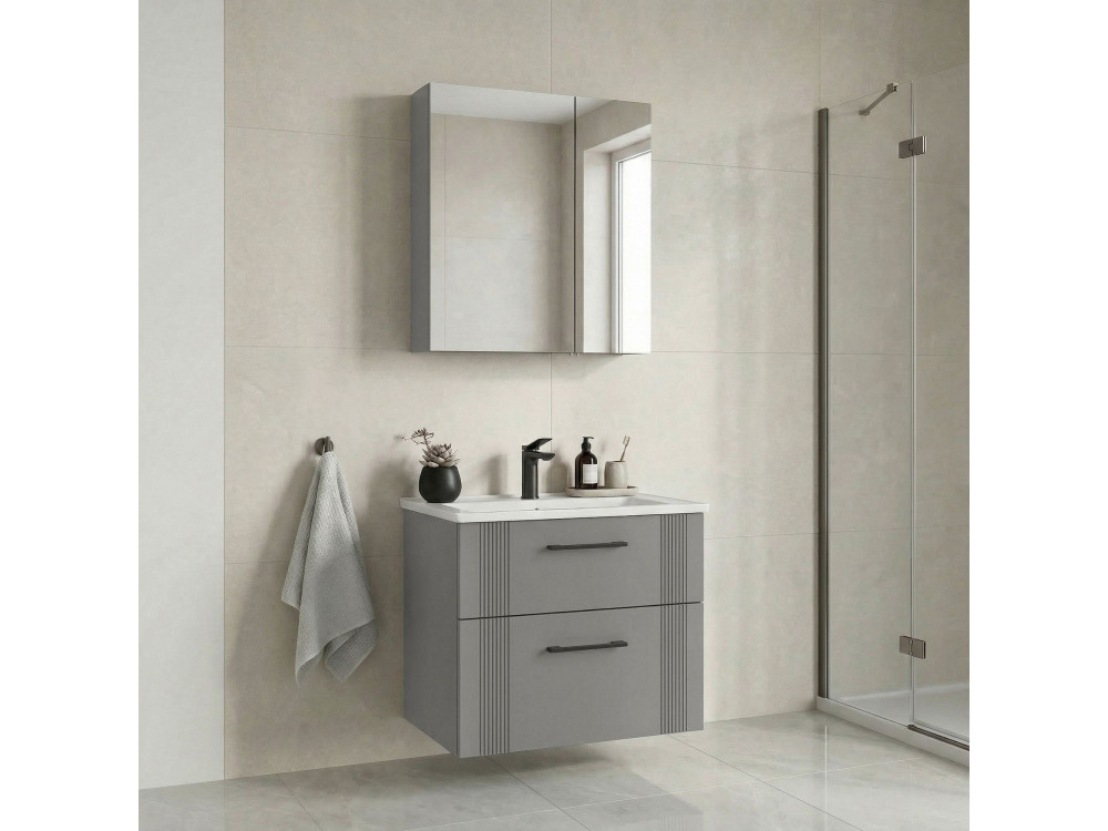 Wastafelmeubel met spiegel (2-delig) "Bari 65 v2" - 65 x 45 x 55 cm - Mat Cashmere